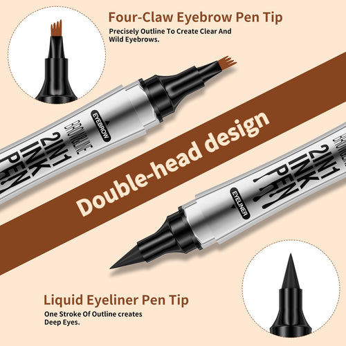 2 In 1 Microblading Eyebrow Pen, 4 Fork Tip,3D Waterproof Magic