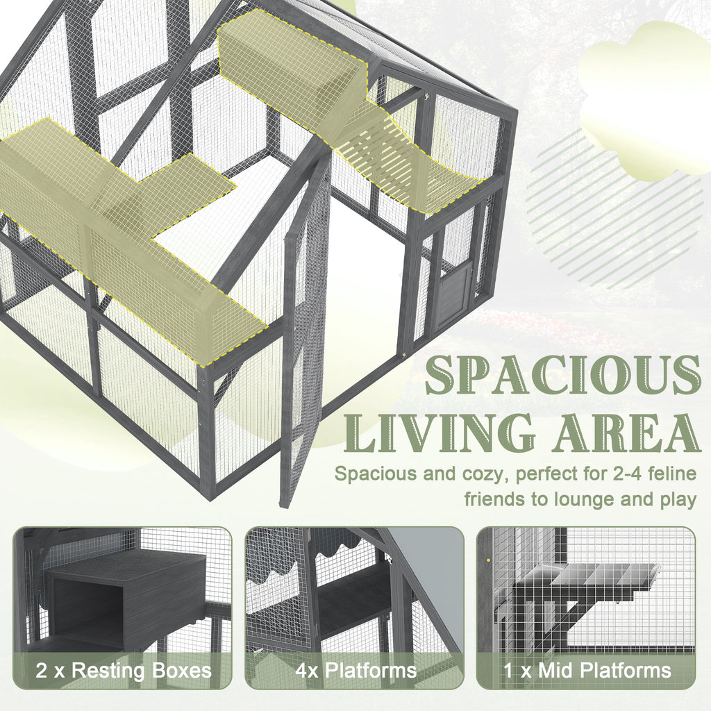 Large Outdoor Cat Enclosure — 2 Platforms & Tunnel