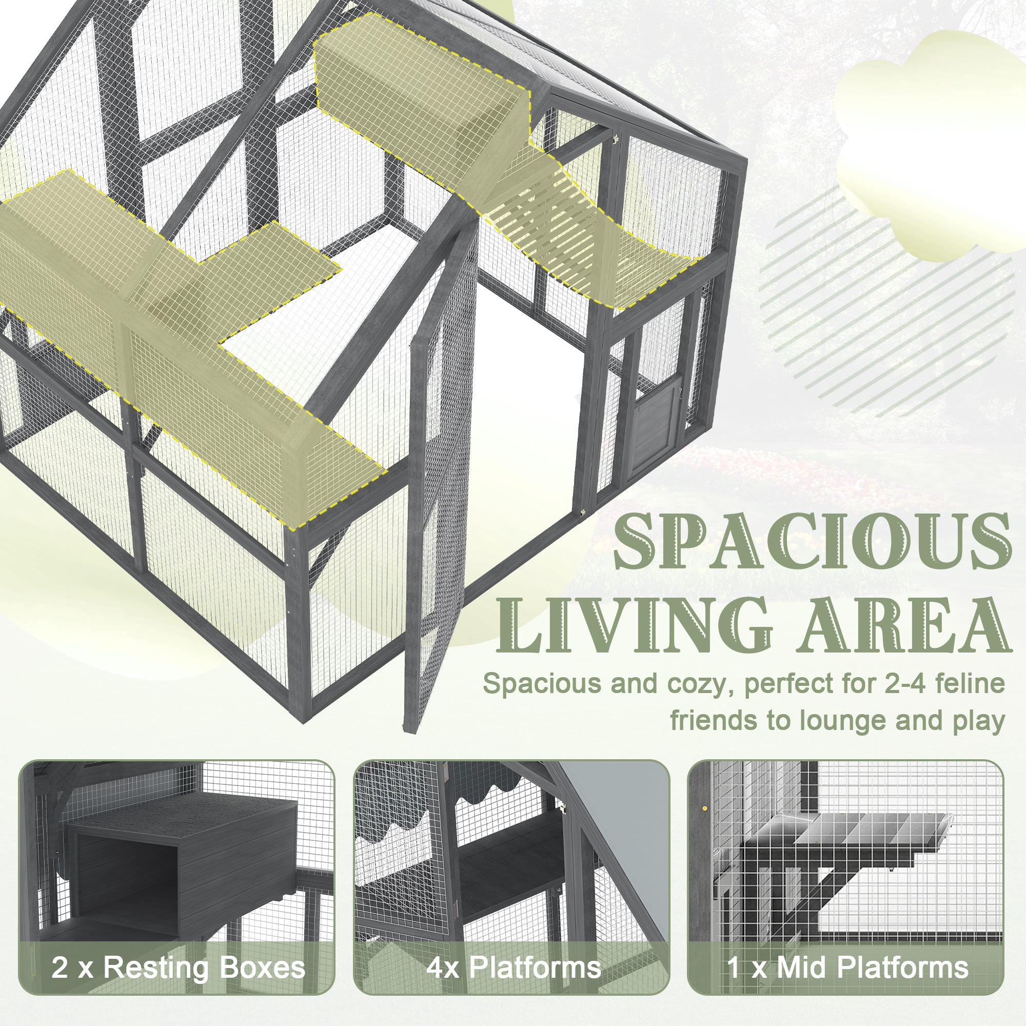 Large Outdoor Cat Enclosure — 2 Platforms & Tunnel