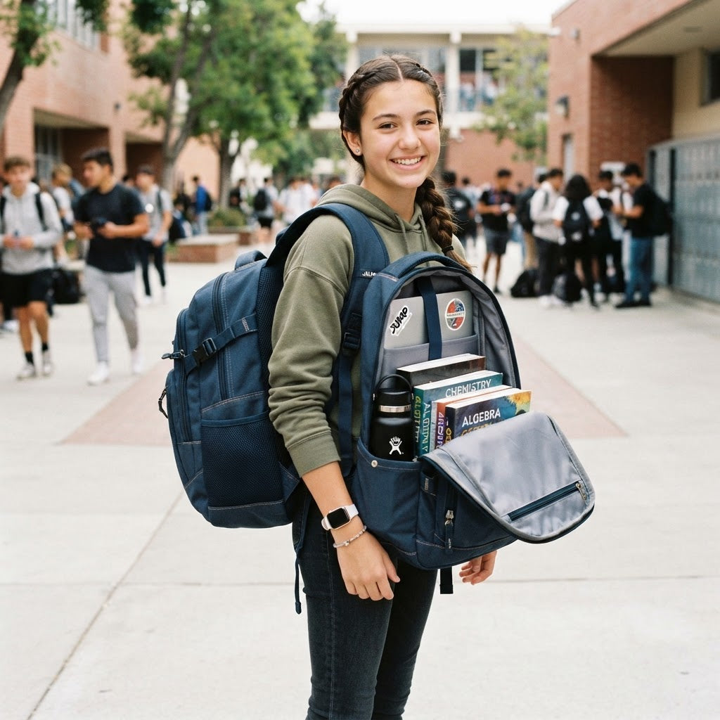 Heavy-Duty School Backpack — Laptop Sleeve + Water Bottle Pocket (Grades 4–12)