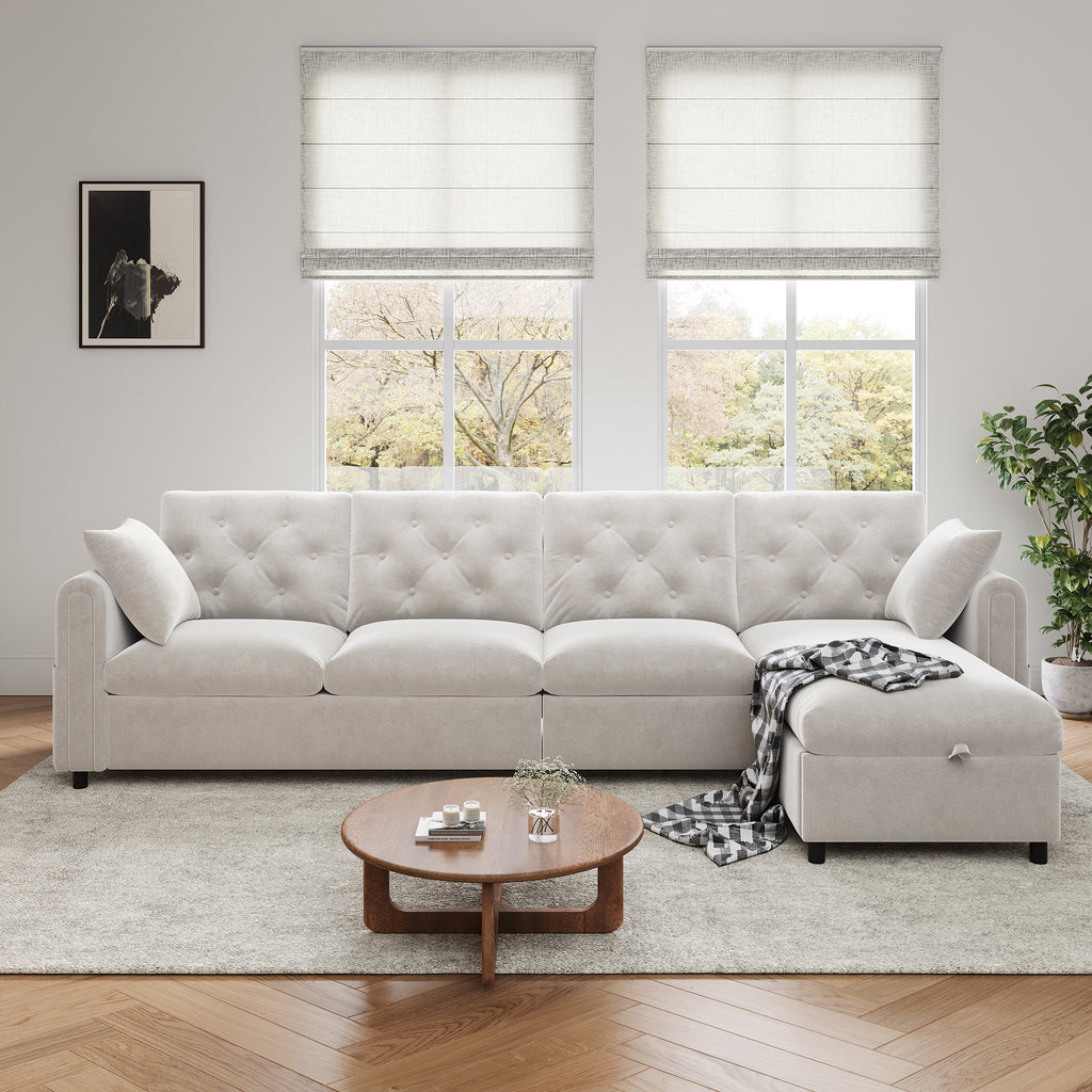Modern L-Shaped Velvet Sectional Sofa With Storage Chaise