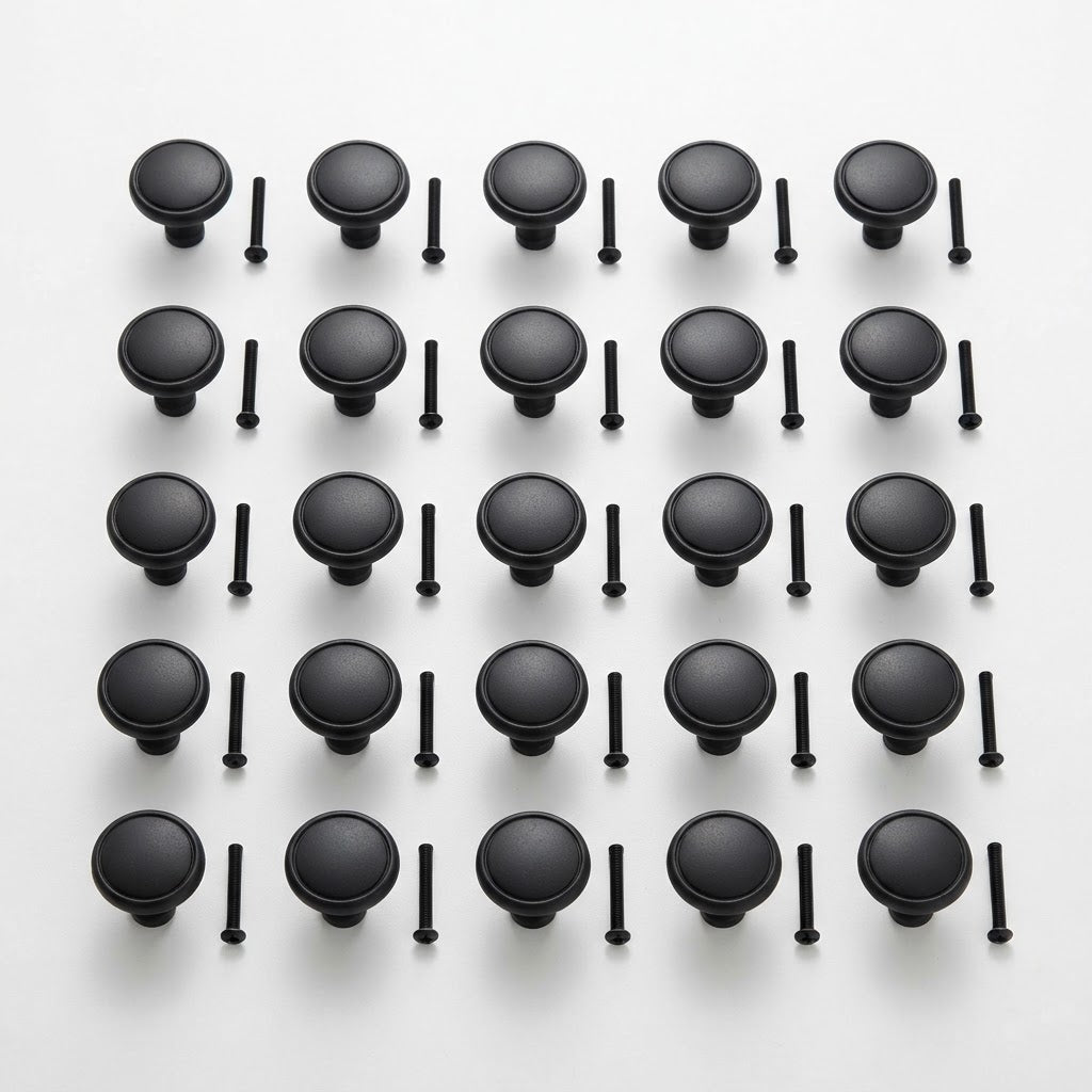 Matte Black Round Cabinet Handles (25-Piece Set)