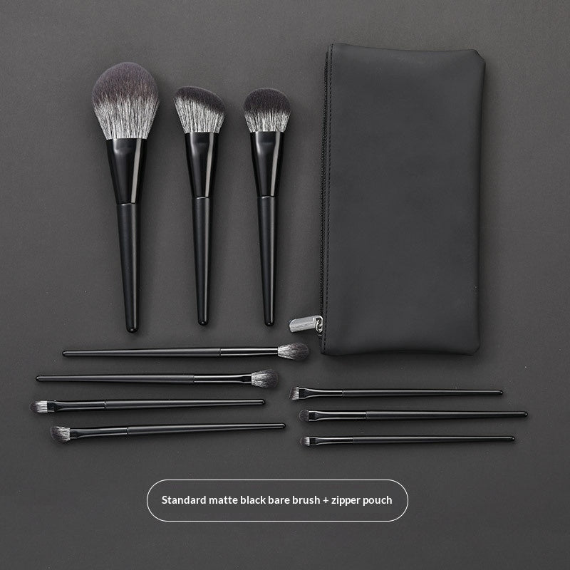 Nylon-bristle Matte Black Makeup Brush Set, Portable