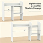 Expandable Desktop Bookshelf Organizer, 26inch-38inch Adjustable Length Countertop Storage Hutch With Anti-Toppling Design, Engineered Wood Desk Shelf For Office Home Decor - White