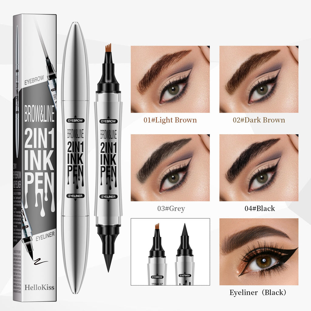 2 In 1 Microblading Eyebrow Pen, 4 Fork Tip,3D Waterproof Magic