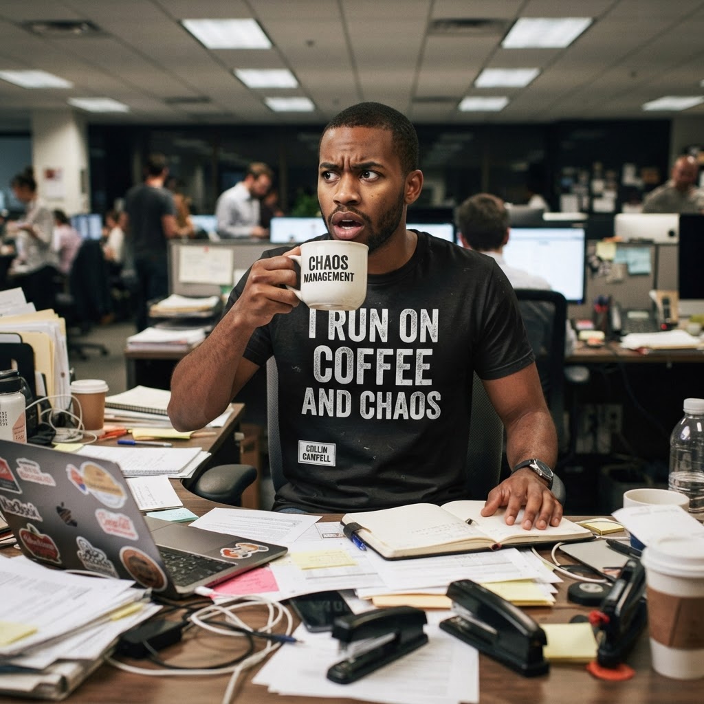 I Run on Coffee and Chaos — Premium T-Shirt | COLLIN CAMPELL product image