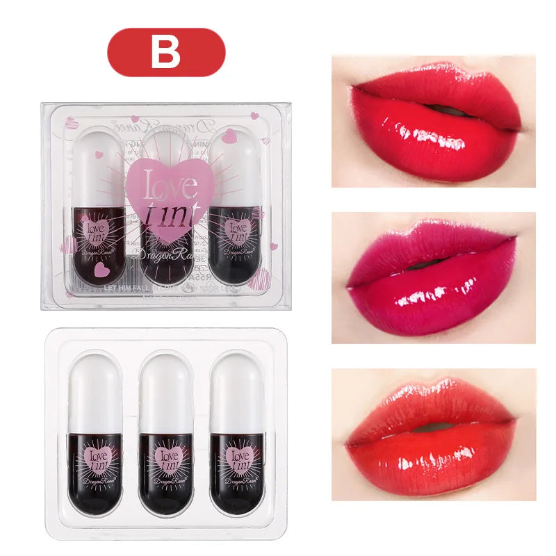 3Pcs/Box Tint Dyeing Liquid Lipstick Set Waterproof Mirror Lip Gloss Water Lip Tint Non-Sticky Lip Eye Cheek Makeup Cosmetic