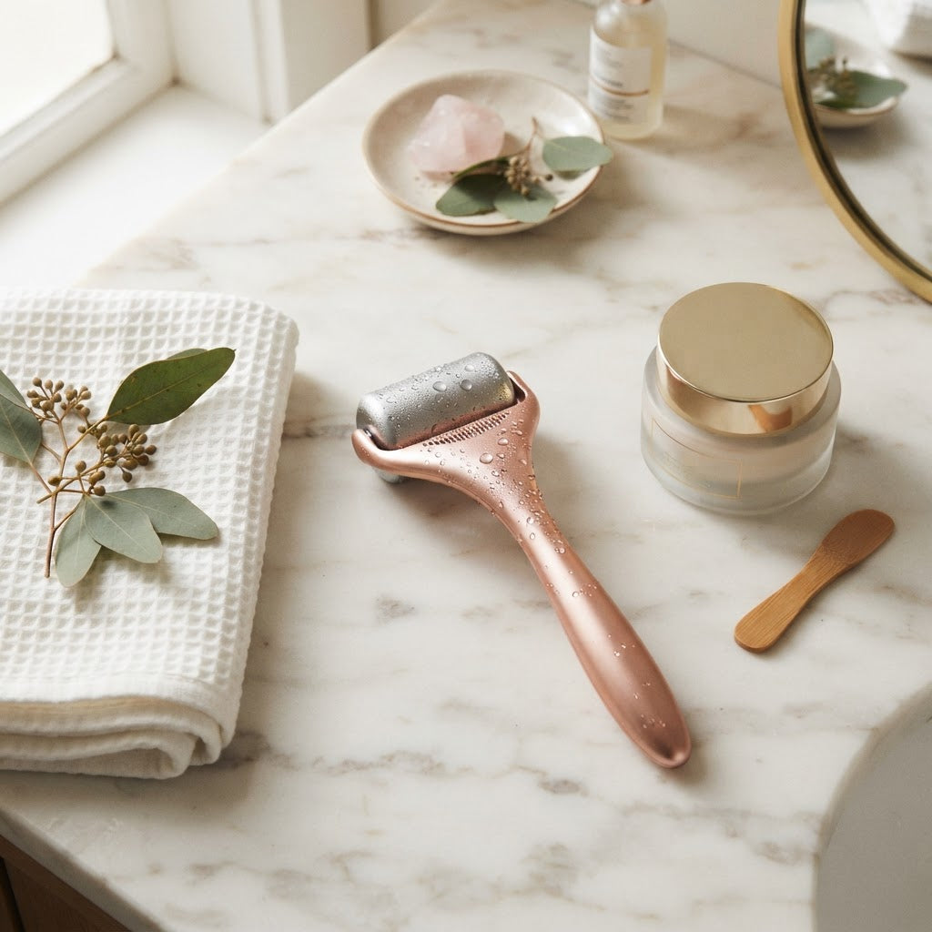 Facial Ice Roller — Rose Gold Cryotherapy Skin Tool for Puffy Eyes & Glowing Skin