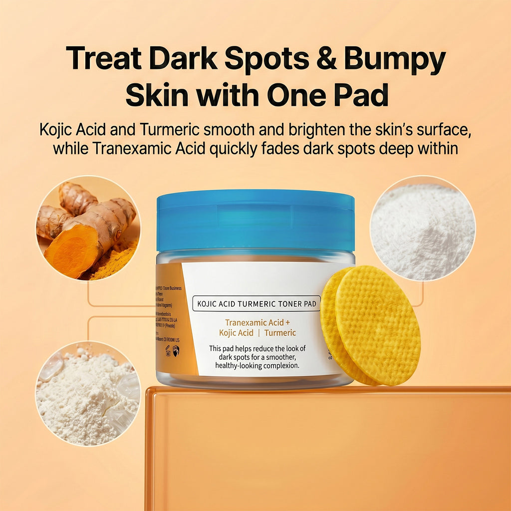 Kojic Acid Turmeric Toner Pads, Exfoliating Facial Cotton Pads