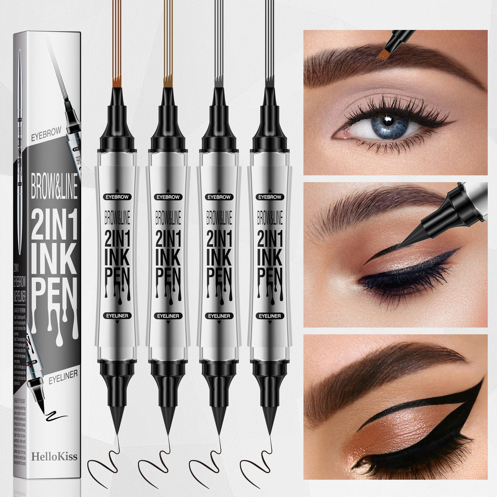 2 In 1 Microblading Eyebrow Pen, 4 Fork Tip,3D Waterproof Magic Eyebrow Pencil With Multifunctional Double Head Eyebrow Pencil With Eyeliner Pencil, Waterproof Long,light Brown,dark Brown,grey,black
