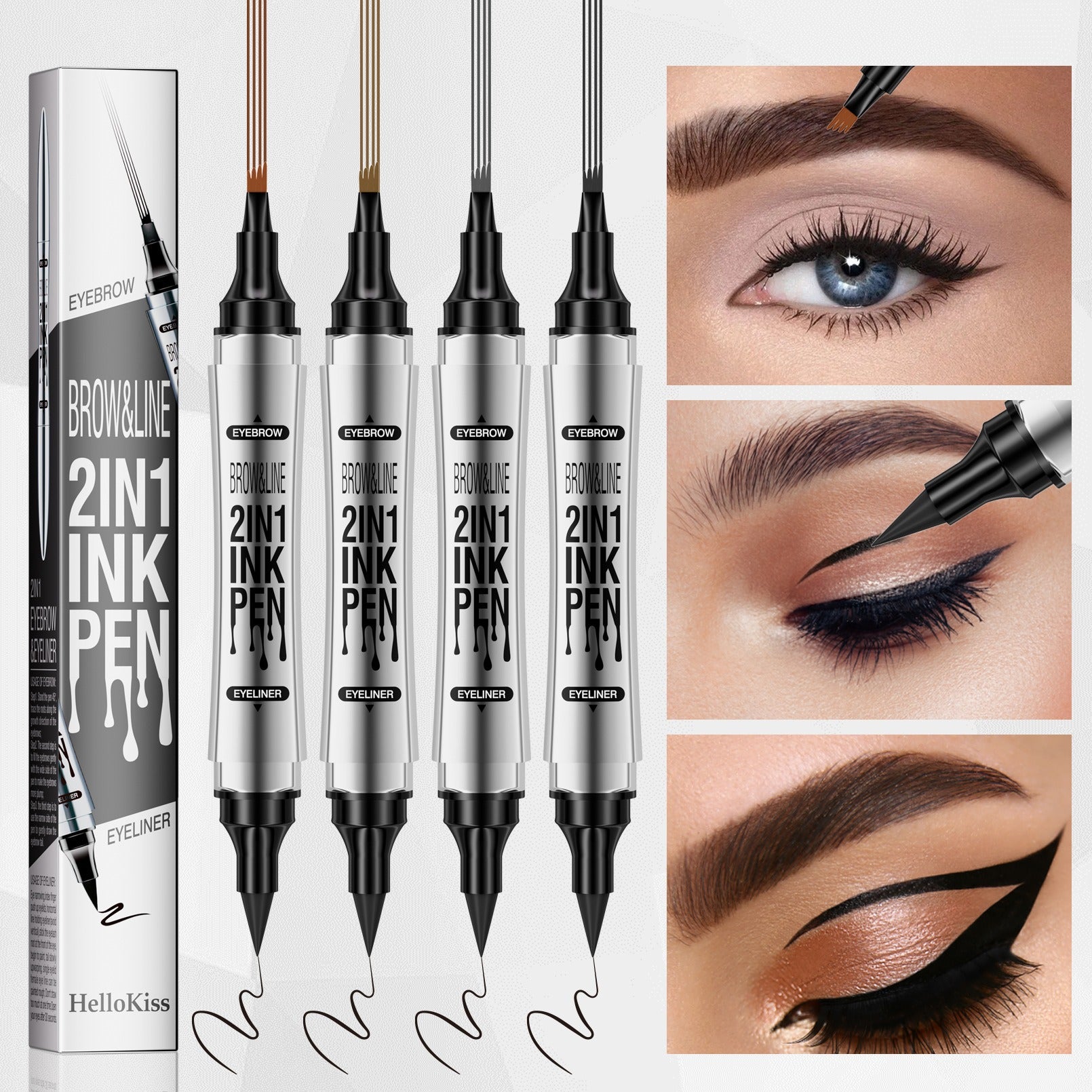2 In 1 Microblading Eyebrow Pen, 4 Fork Tip,3D Waterproof Magic Eyebrow Pencil With Multifunctional Double Head Eyebrow Pencil With Eyeliner Pencil, Waterproof Long,light Brown,dark Brown,grey,black