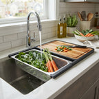 Over-Sink Cutting Board with Collapsible Colander