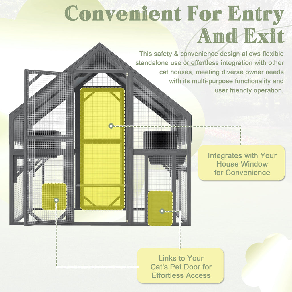 Large Outdoor Cat Enclosure — 2 Platforms & Tunnel