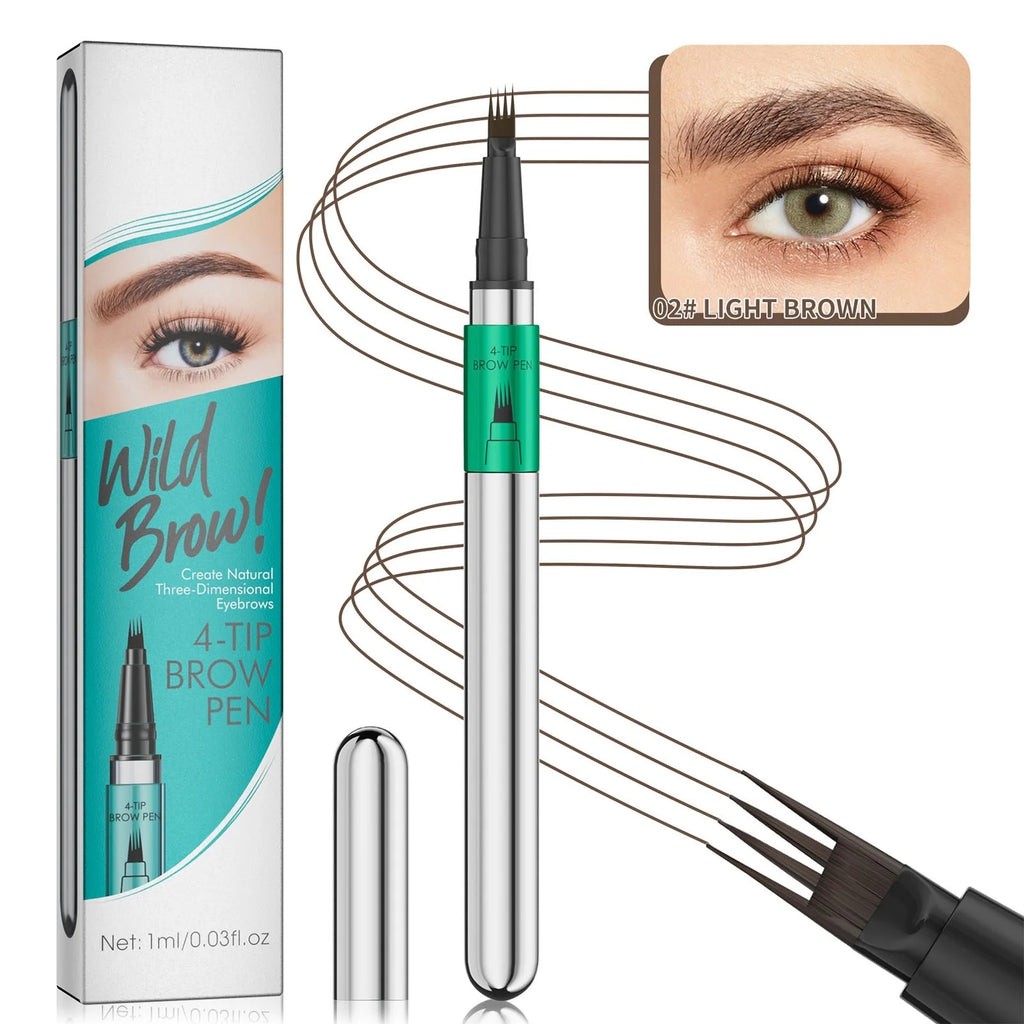 Microblading Eyebrow Pen,Waterproof Eye Brow Pen With 4-Fork-Tip Liquid Brow Pen For Natural Looking Defined Eyebrows,01,02,03