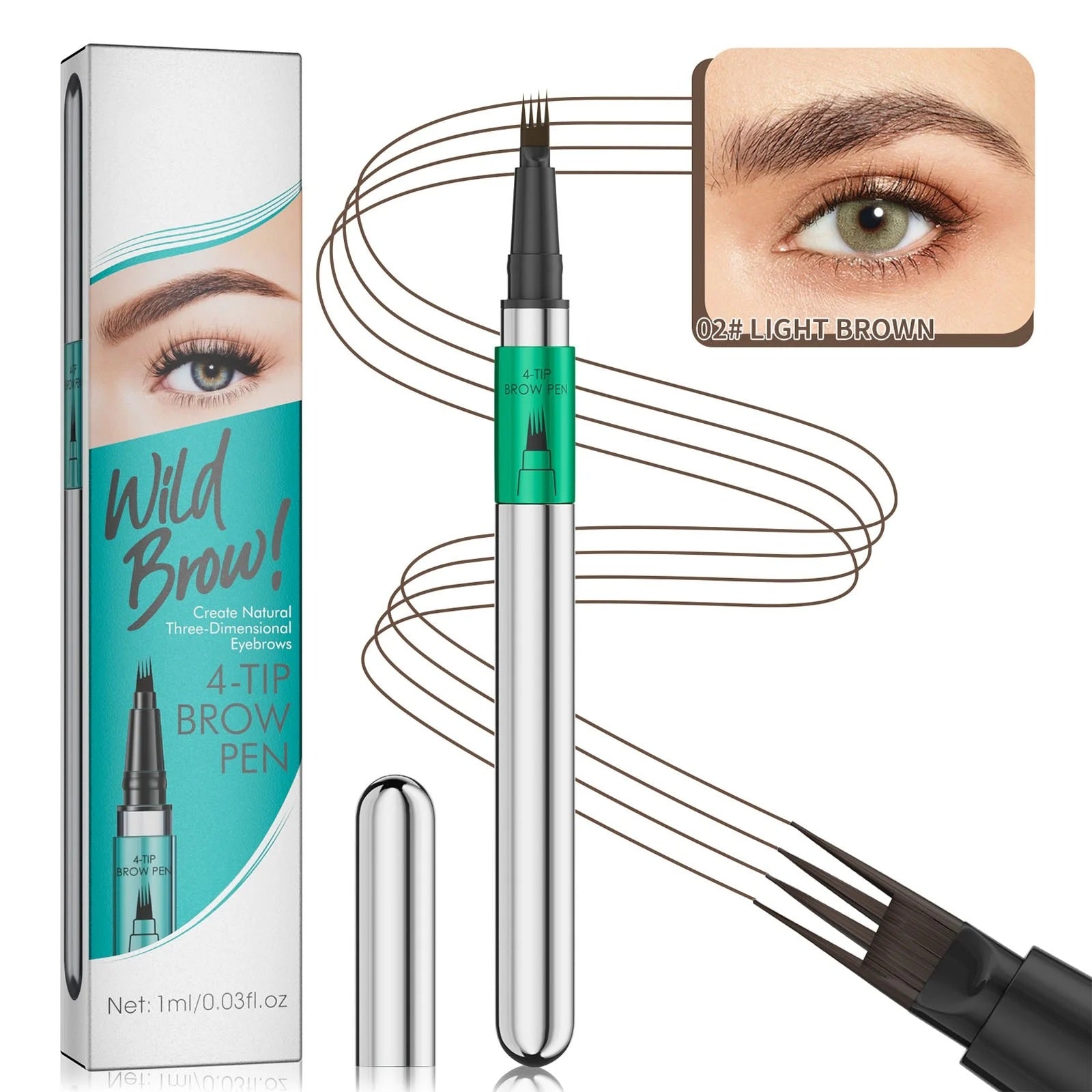 Microblading Eyebrow Pen,Waterproof Eye Brow Pen With 4-Fork-Tip Liquid Brow Pen For Natural Looking Defined Eyebrows,01,02,03