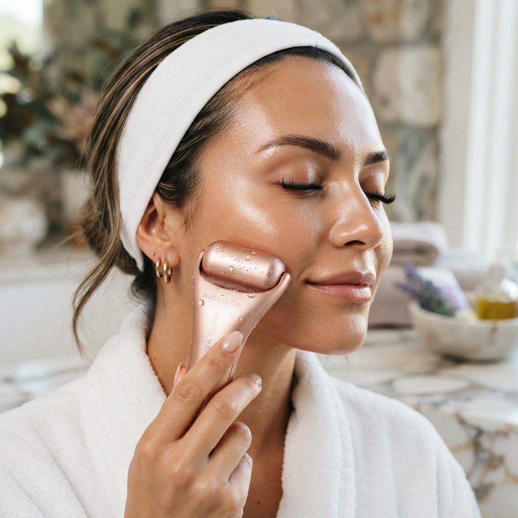 Facial Ice Roller — Rose Gold Cryotherapy Skin Tool for Puffy Eyes & Glowing Skin