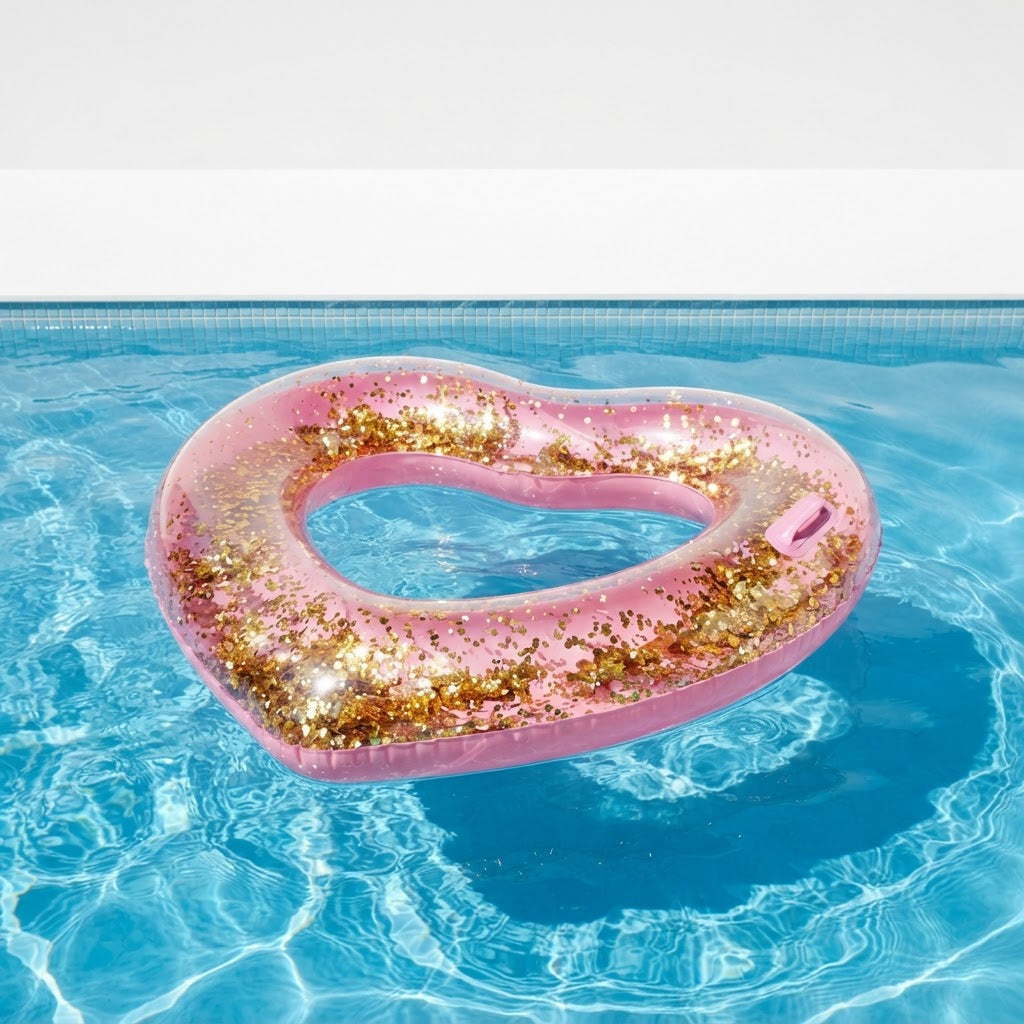 Heart-Shaped Sequin Inflatable Swimming Ring — Summer Pool Float