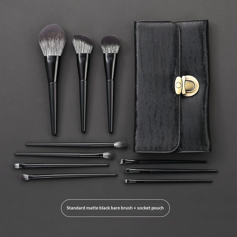 Nylon-bristle Matte Black Makeup Brush Set, Portable