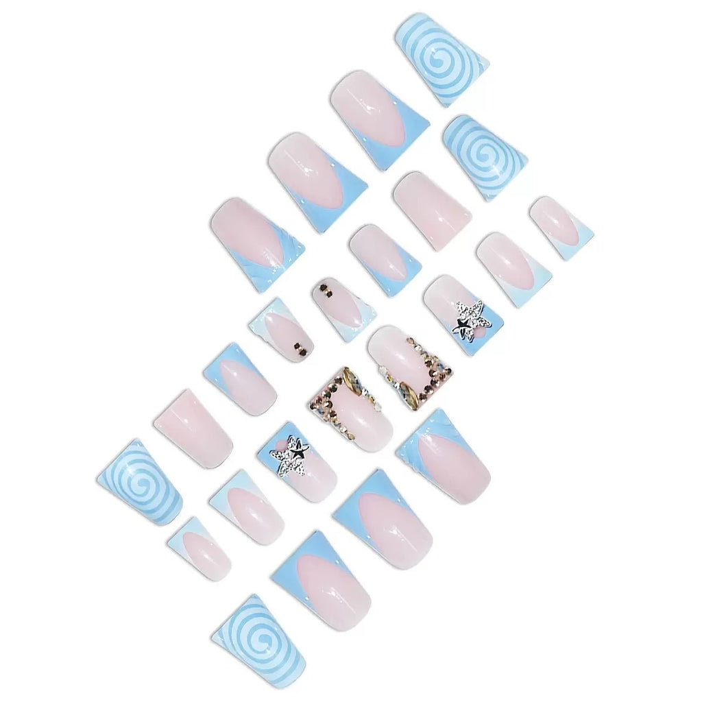 Water-drop Rhinestone-textured Short False Nails
