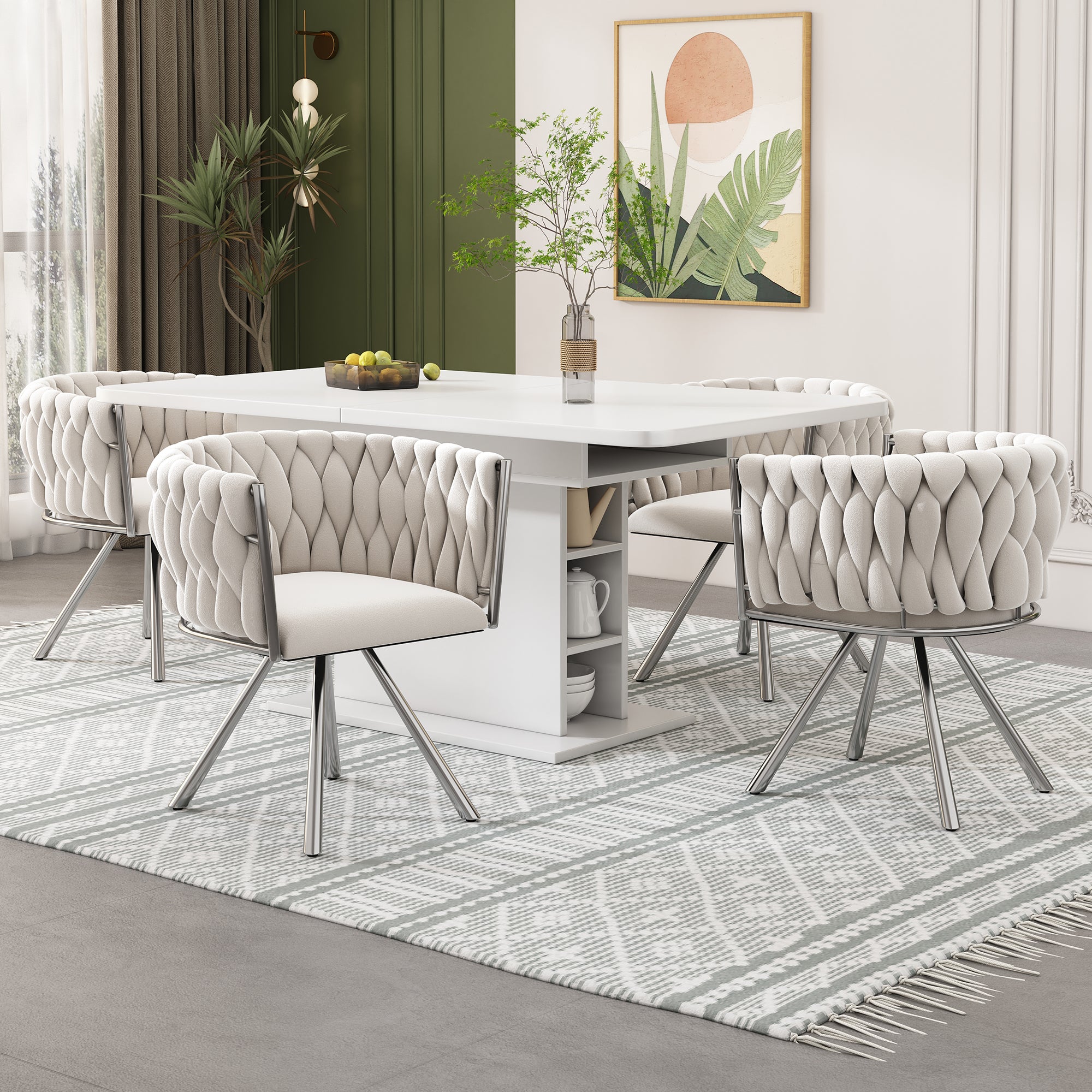 Luxury 4-Chair Velvet Dining Set — Single Light