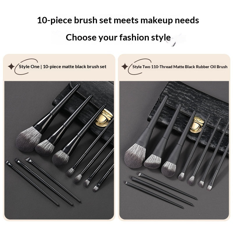Nylon-bristle Matte Black Makeup Brush Set, Portable