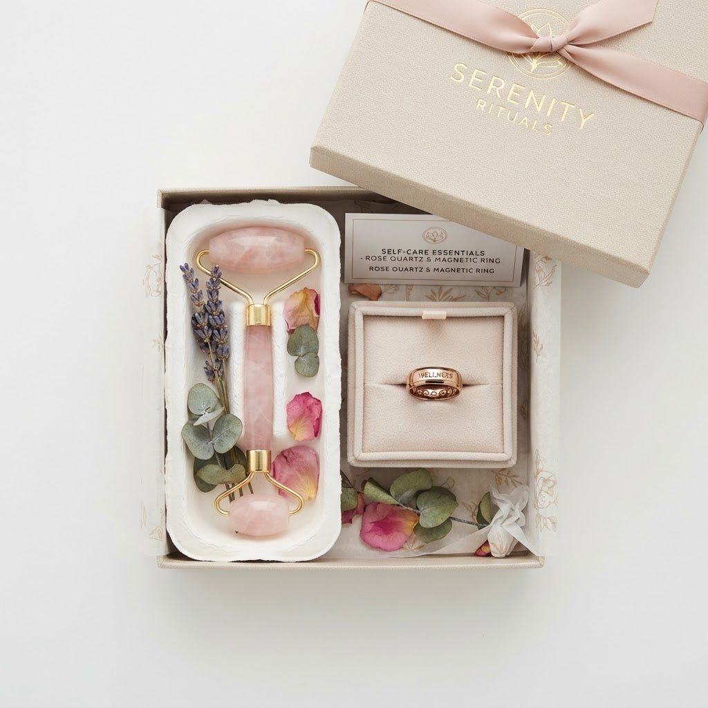 Self-Care Gift Set — Rose Quartz Face Massage Tool + Magnetic Wellness RevitaRing