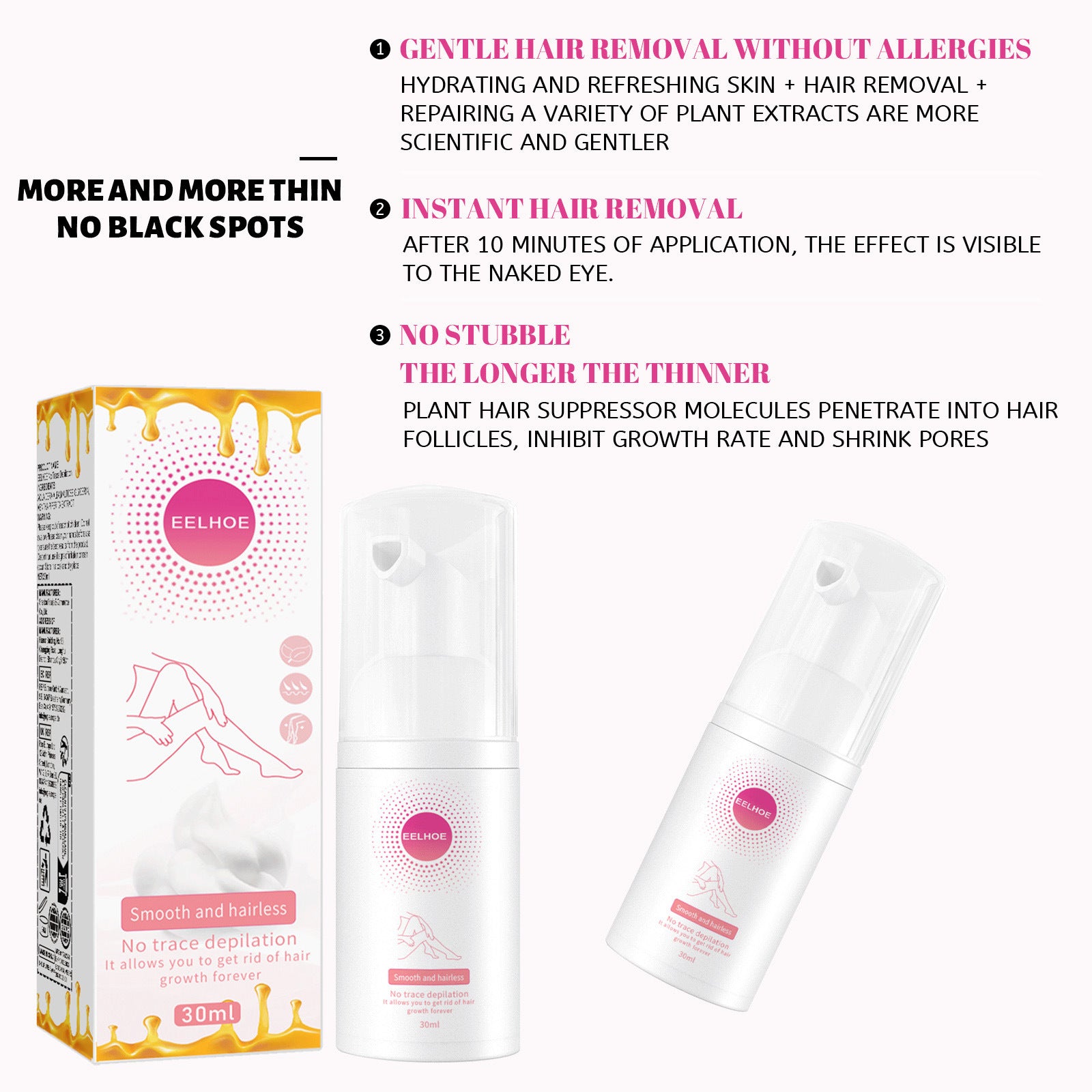 Honey Mousse Hair Removal Spray Moisturizing For Underarm And Leg