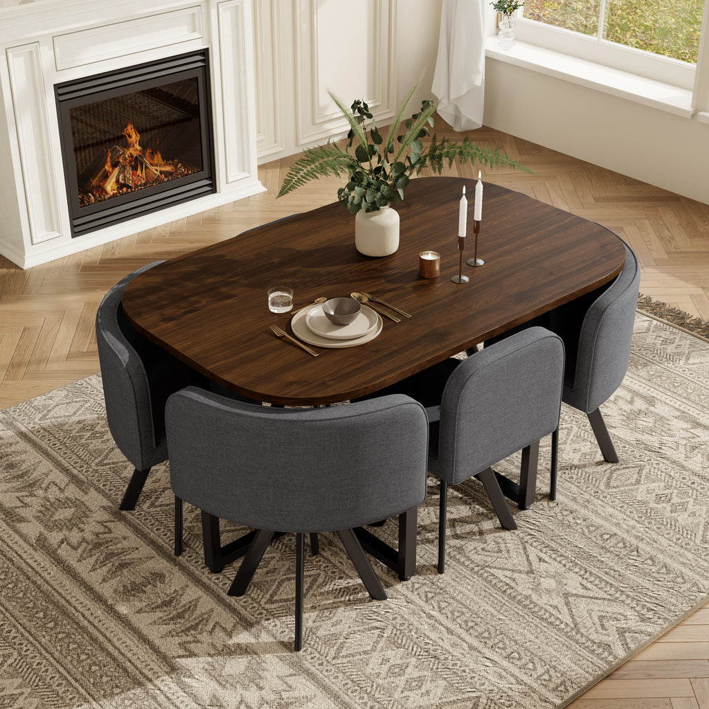 6-Person Solid Wood Dining Table & Chairs Set