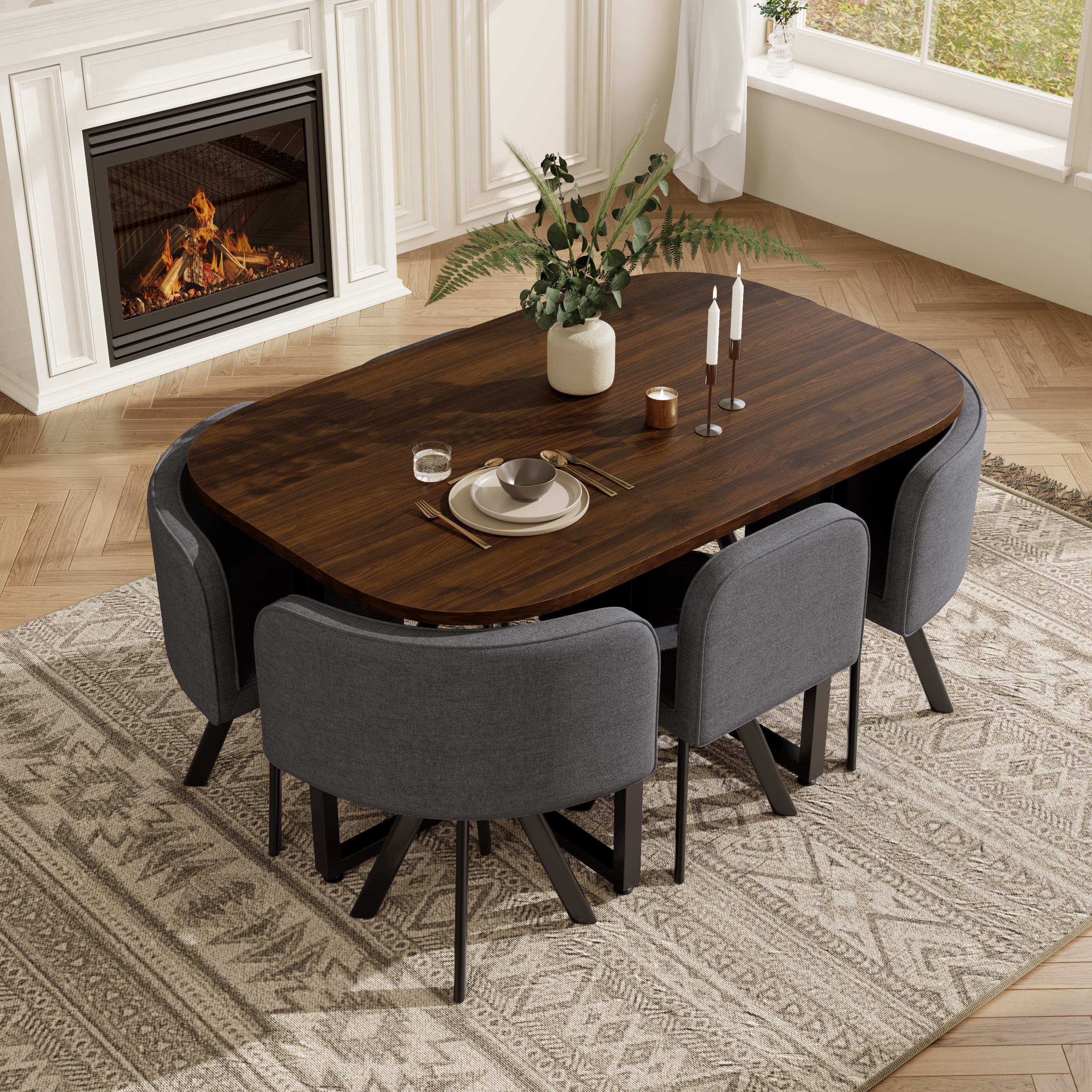 6-Person Solid Wood Dining Table & Chairs Set