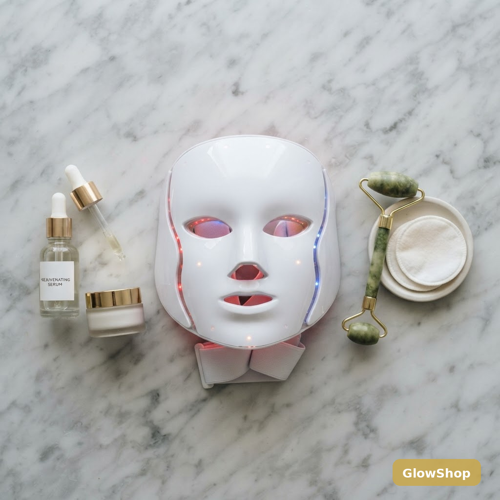 LED Mask flat lay