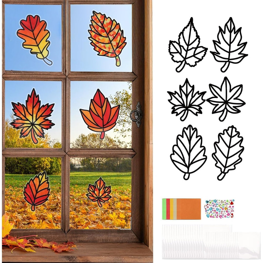 94-Piece Fall Craft Set With Maple Leaves, Glitter Foil, Colored