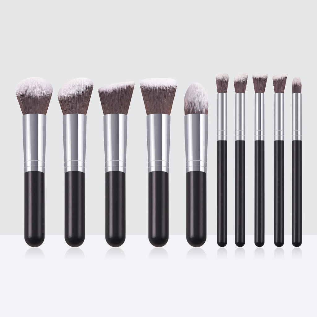 10-piece Black-Silver-Black-Gold Makeup Brush Set 5 Large 5 Small