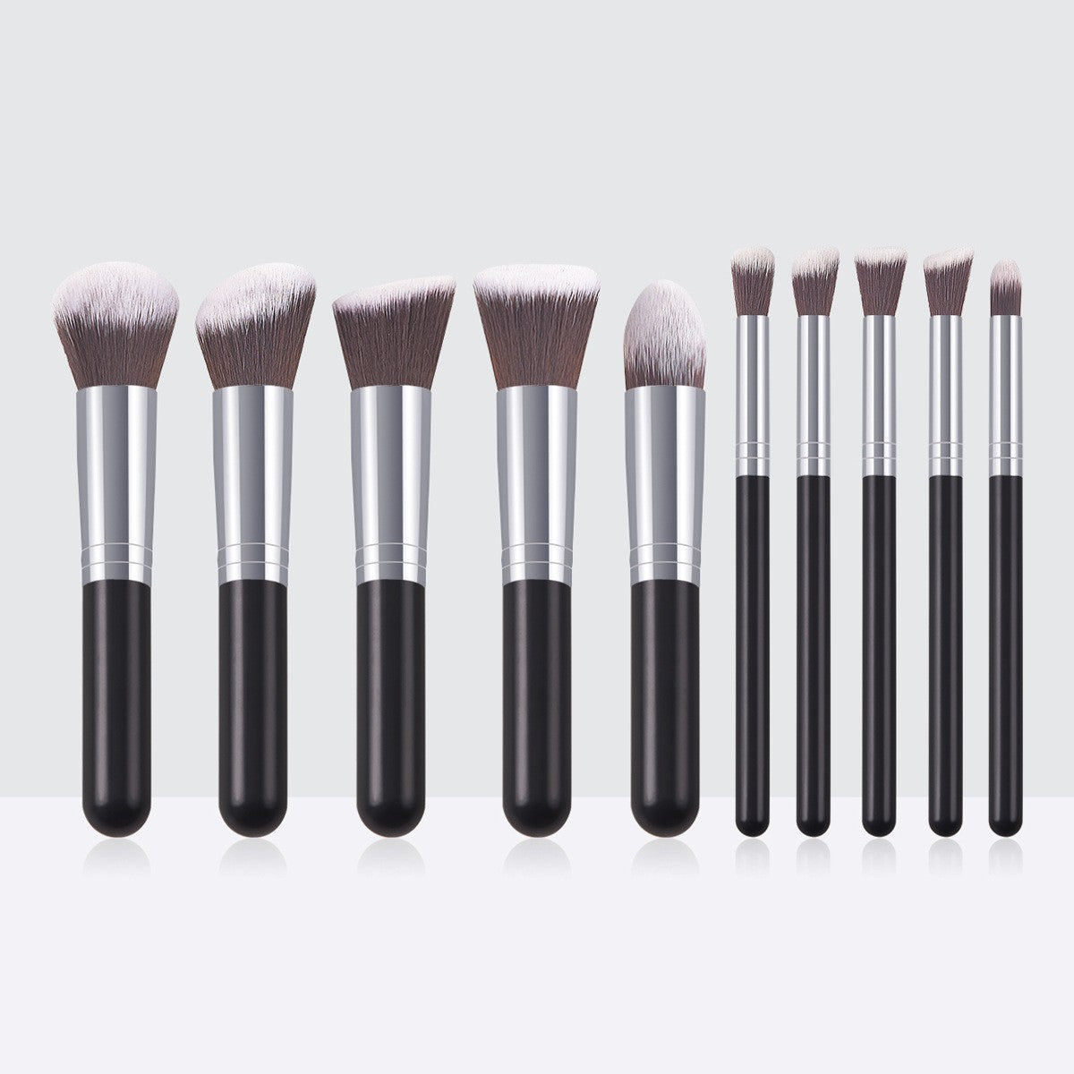 10-piece Black-Silver-Black-Gold Makeup Brush Set 5 Large 5 Small