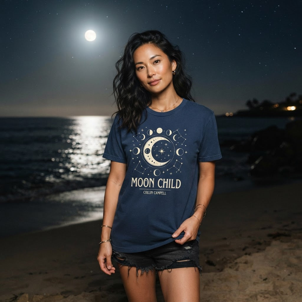 Moon Child Celestial Tee — Premium Garment-Dyed T-Shirt | COLLIN CAMPELL product image