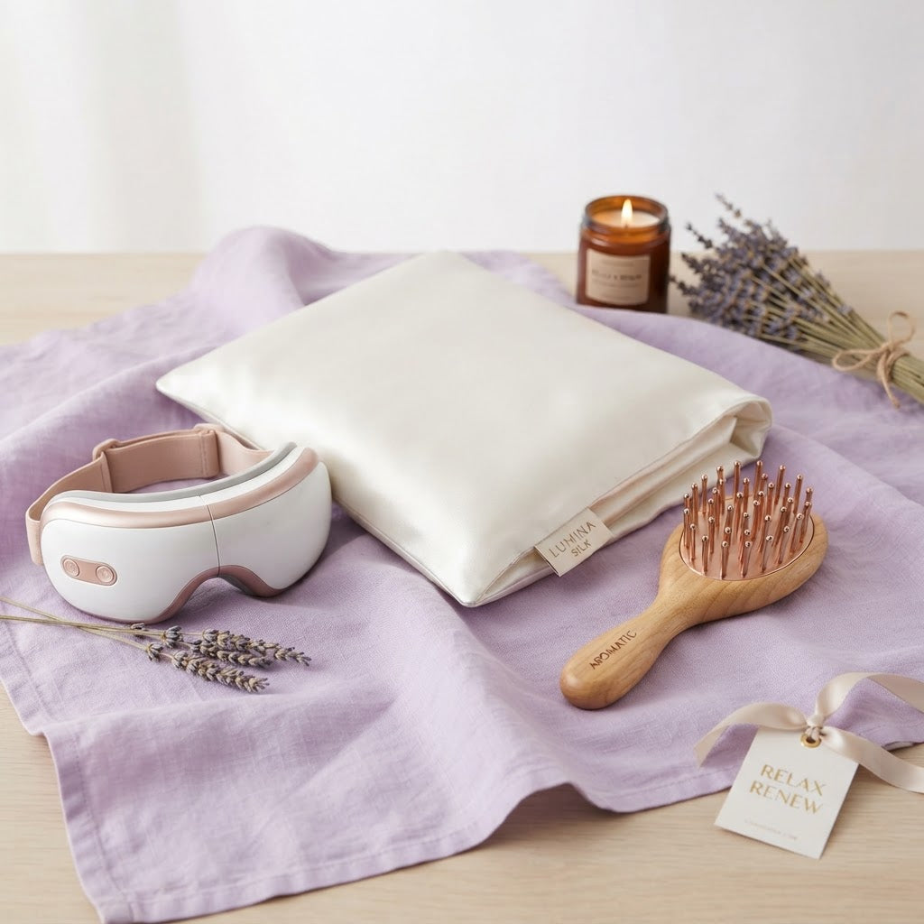 Spa Day Self-Care Bundle — Silk Pillowcase + Eye Massager + Scalp Massager