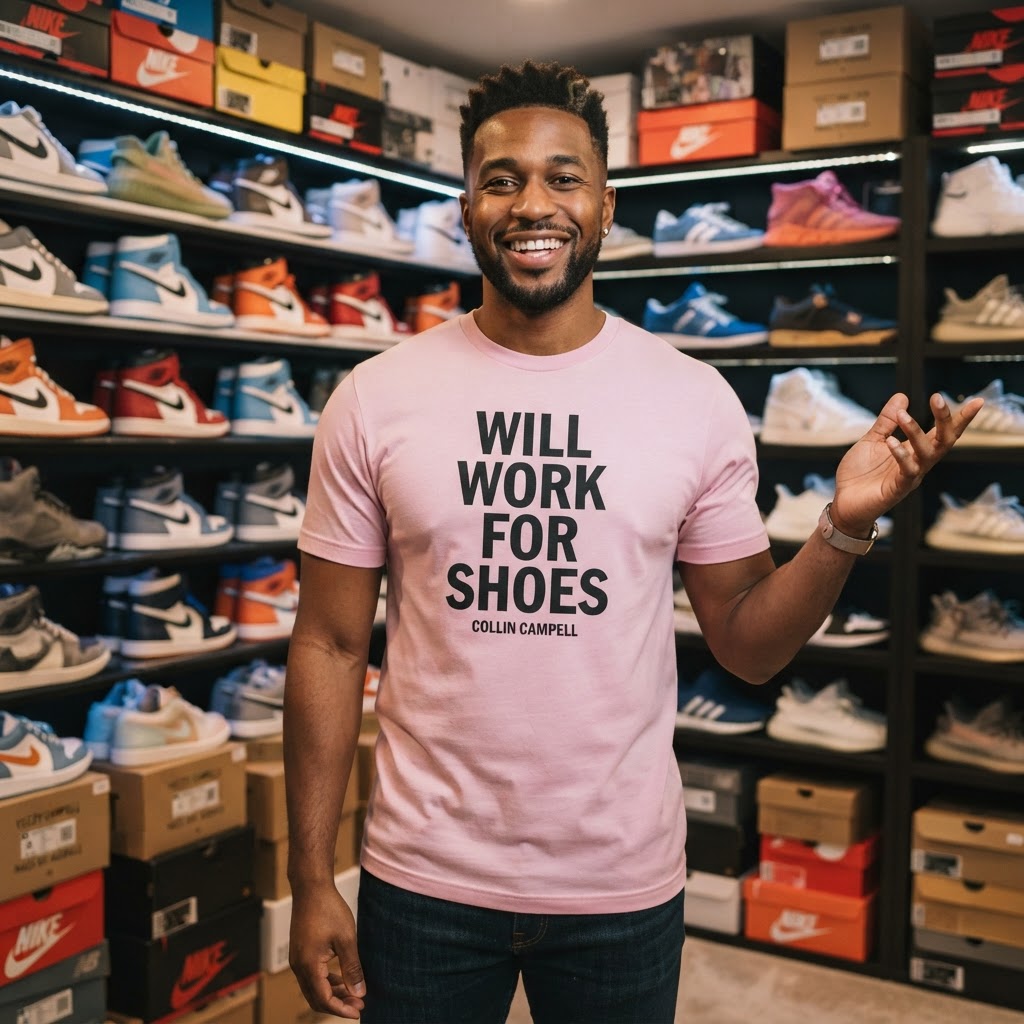 Will Work for Shoes — Premium T-Shirt | COLLIN CAMPELL product image