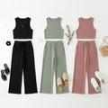 Women's 2-Piece Lounge Set — Soft Ribbed Top & Wide Leg Pants