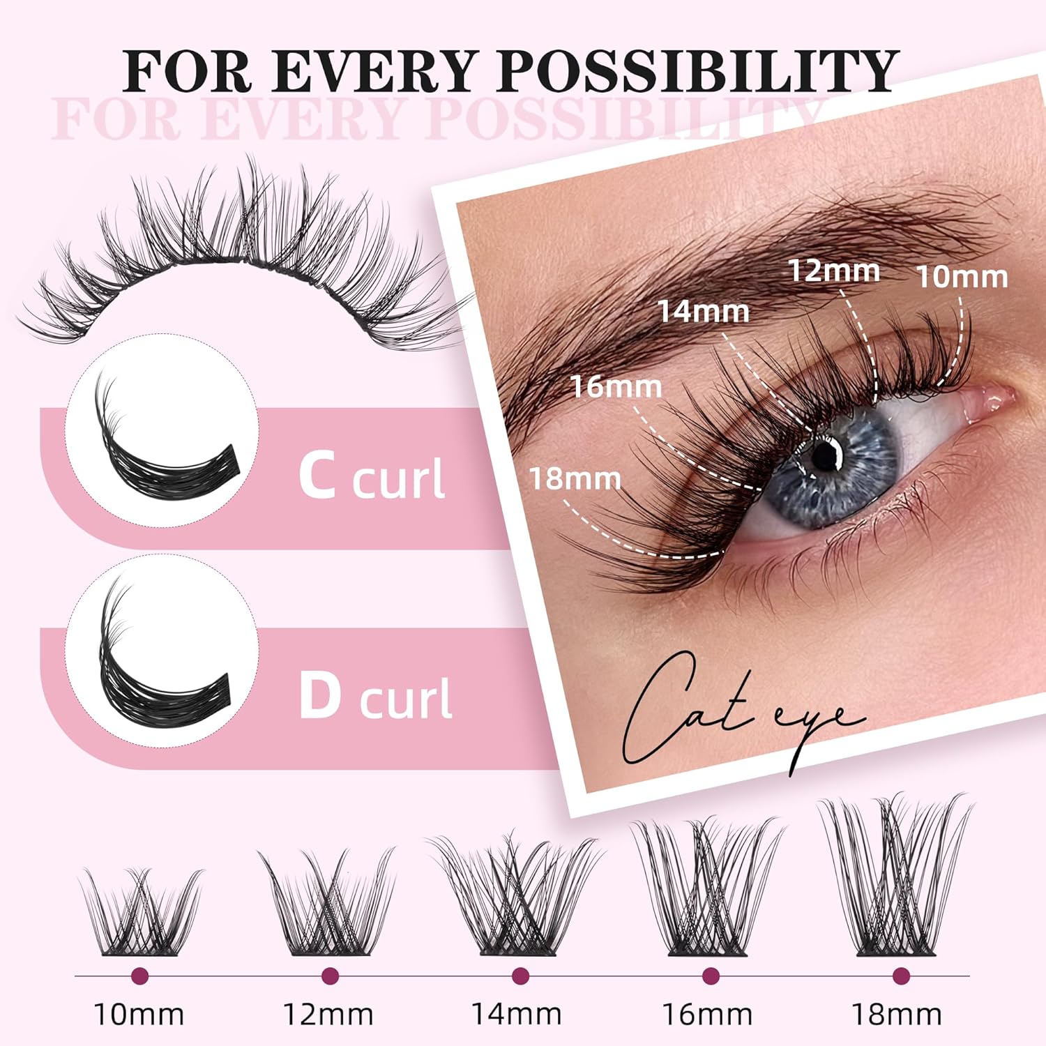 DIY Lash Extension Kit 280pcs Individual Lash Clusters D Curl 30D 40D Thick Volume Eyelash Clusters 0.07D 9-16MM Mixed Length Reusable Soft Natural Look DIY At Home Lash Extensions Makeup Tool Kit