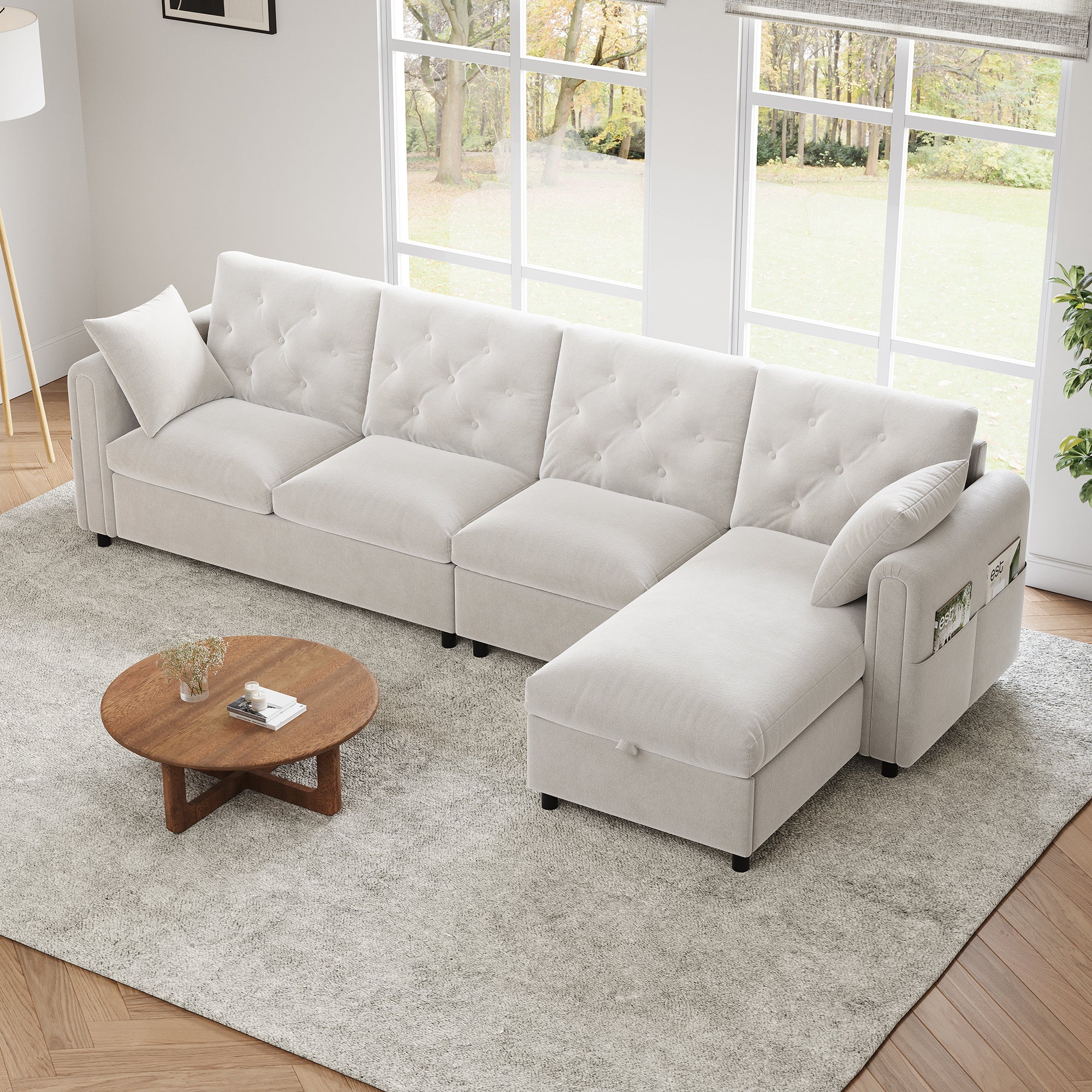 Modern L-Shaped Velvet Sectional Sofa With Storage Chaise