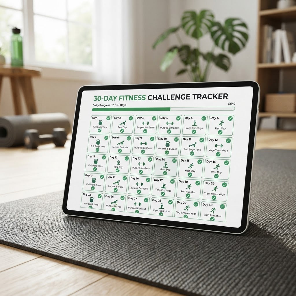 Digital preview of 30-Day Fitness Challenge Tracker - Digital Download on device