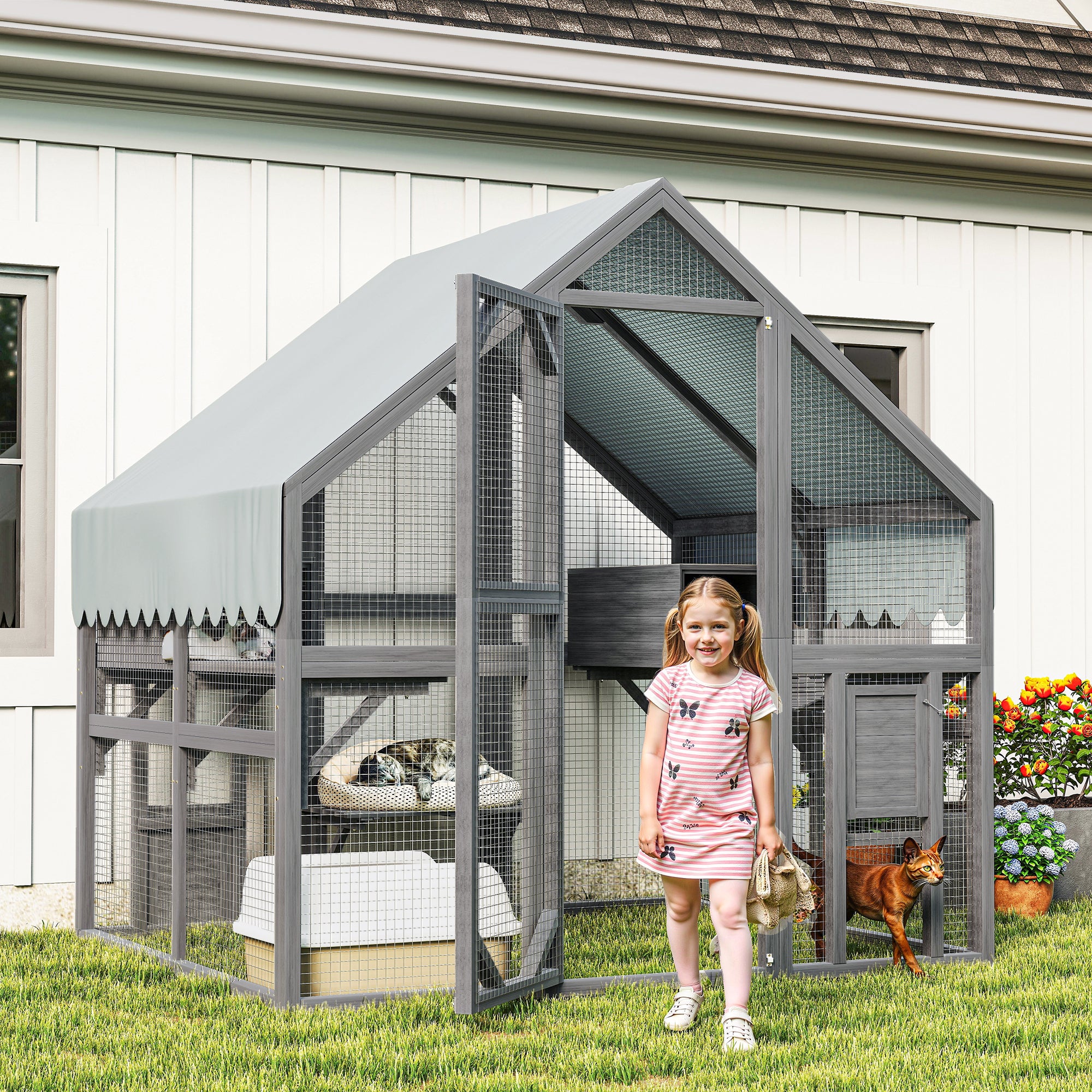 Large Outdoor Cat Enclosure — 2 Platforms & Tunnel