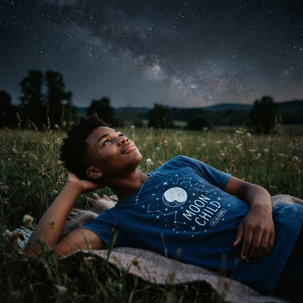 Moon Child Celestial Tee — Premium Garment-Dyed T-Shirt | COLLIN CAMPELL product image