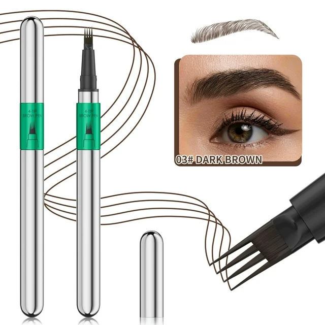 Microblading Eyebrow Pen,Waterproof Eye Brow Pen With 4-Fork-Tip Liquid Brow Pen For Natural Looking Defined Eyebrows,01,02,03
