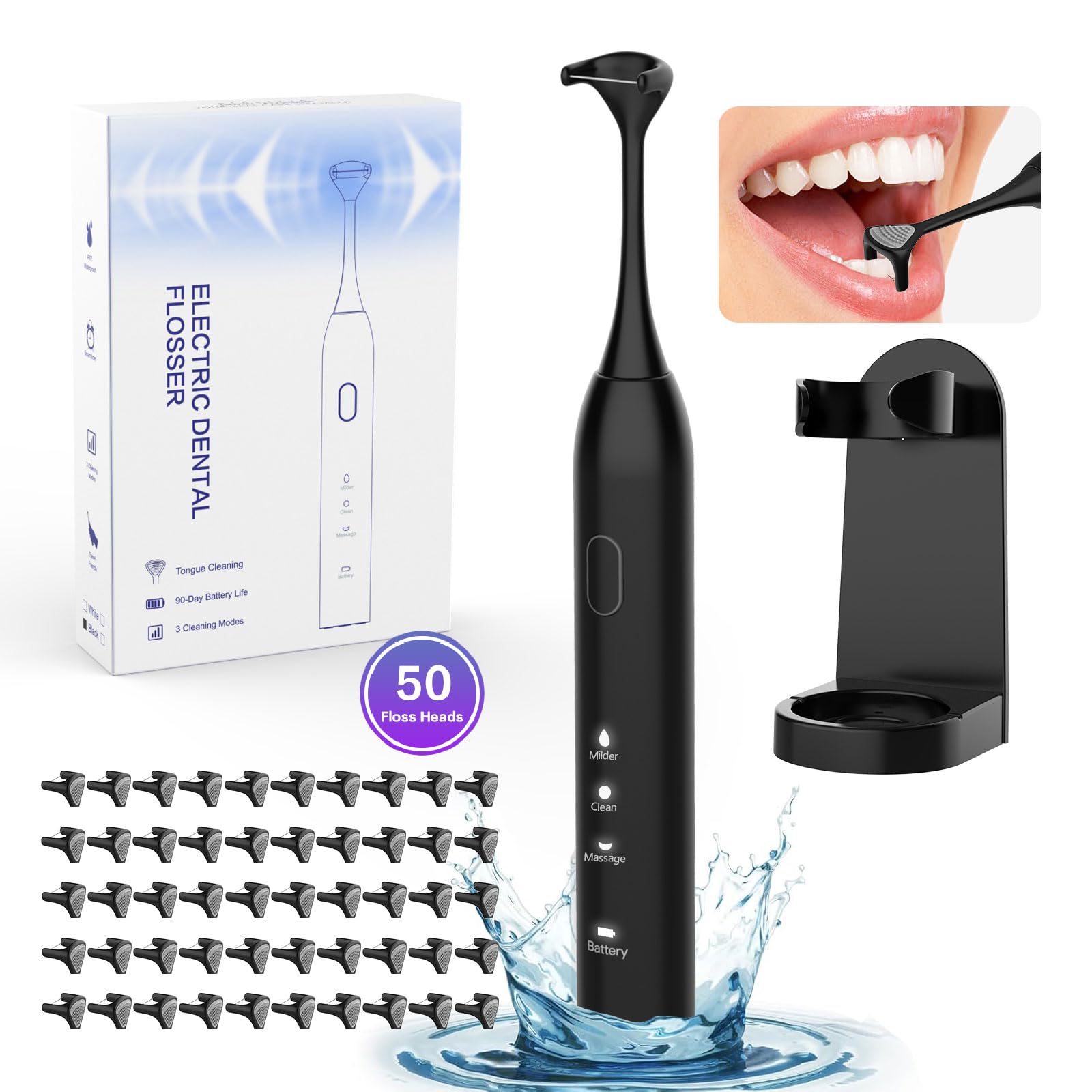 Voraiya Advanced Electric Flosser Dental Floss | Gum Stimulator | Tongue Scraper | Rechargable Power Flosser for Teeth Cleaning | Effective Plaque Removal for Adults & Kids