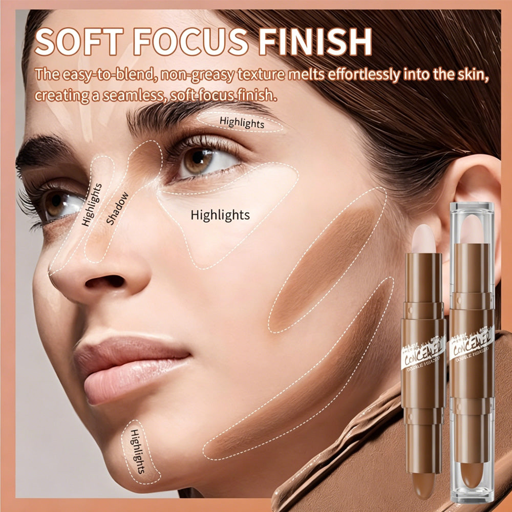 3PCS Dual-Ended Contour Stick, 2-in-1 Highlighter & Bronzer