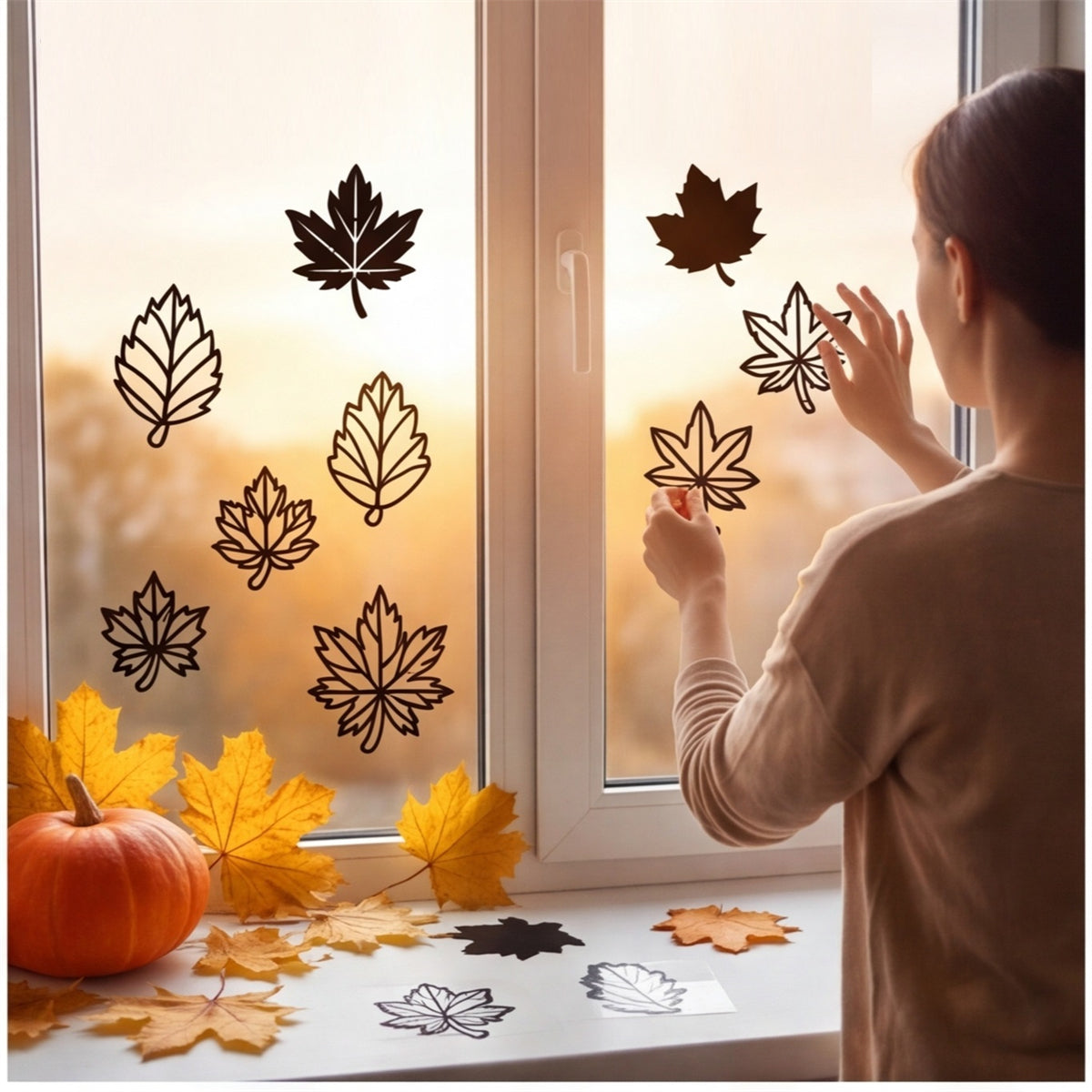 94-Piece Fall Craft Set With Maple Leaves, Glitter Foil, Colored