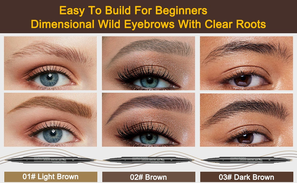 Microblading Eyebrow Pencil ,2-in-1 Dual-Ended Eyebrow Pen With 2-Fork-Tip ,Waterproof Eyebrow Pen, Light Brown,Brown,dark Brown