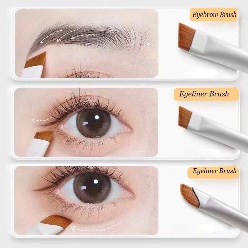 4 Piece Angled Eyeliner & Brow Brush Set Ultra Thin Precision Brushes For Gel Liner & Brows. Includes Leather Case.