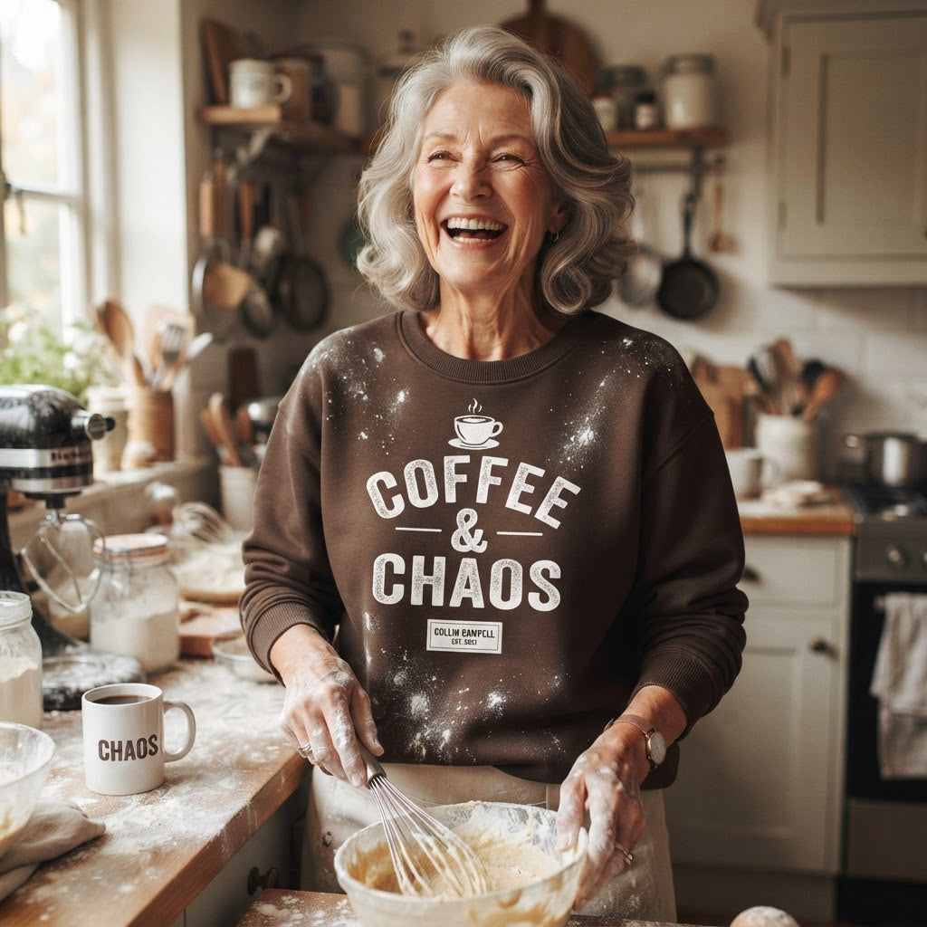 Coffee & Chaos — Premium Crewneck Sweatshirt | COLLIN CAMPELL product image