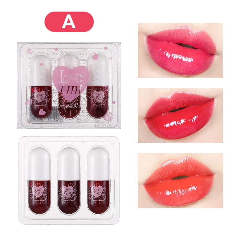 3Pcs/Box Tint Dyeing Liquid Lipstick Set Waterproof Mirror Lip Gloss Water Lip Tint Non-Sticky Lip Eye Cheek Makeup Cosmetic